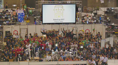 Group photo with all the participants (robots included) in Robocup 2017